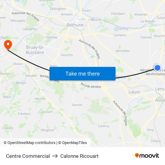 Centre Commercial to Calonne Ricouart map