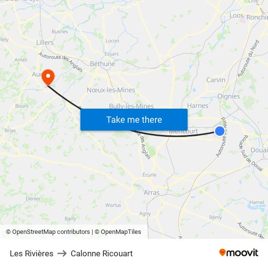 Les Rivières to Calonne Ricouart map