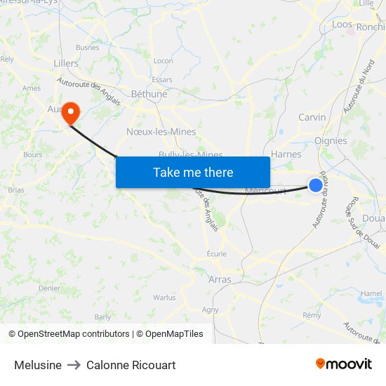 Melusine to Calonne Ricouart map