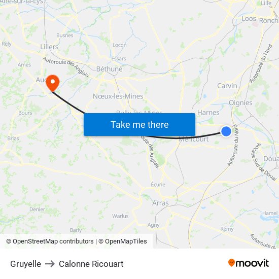 Gruyelle to Calonne Ricouart map