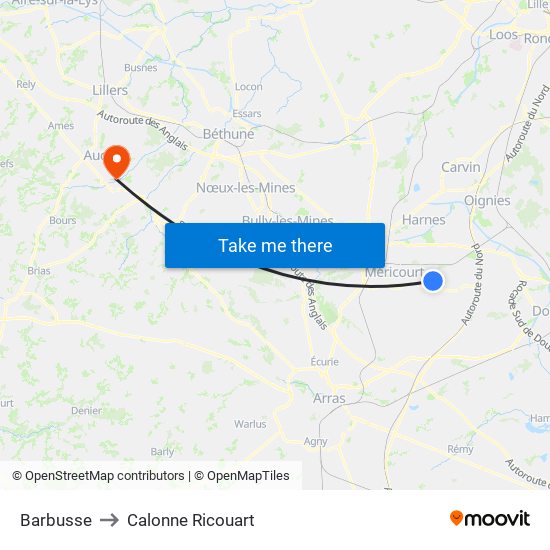 Barbusse to Calonne Ricouart map