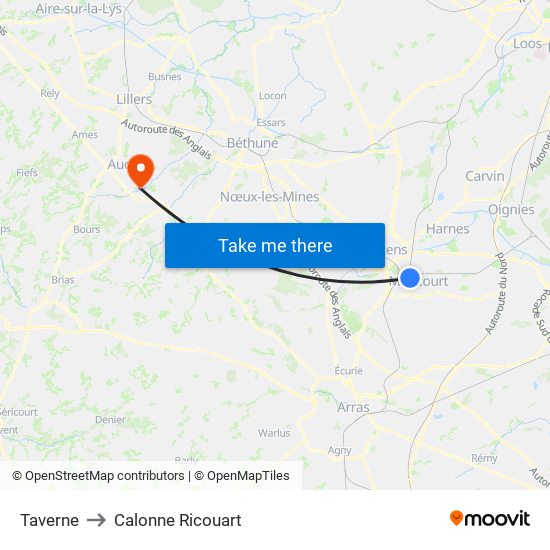 Taverne to Calonne Ricouart map