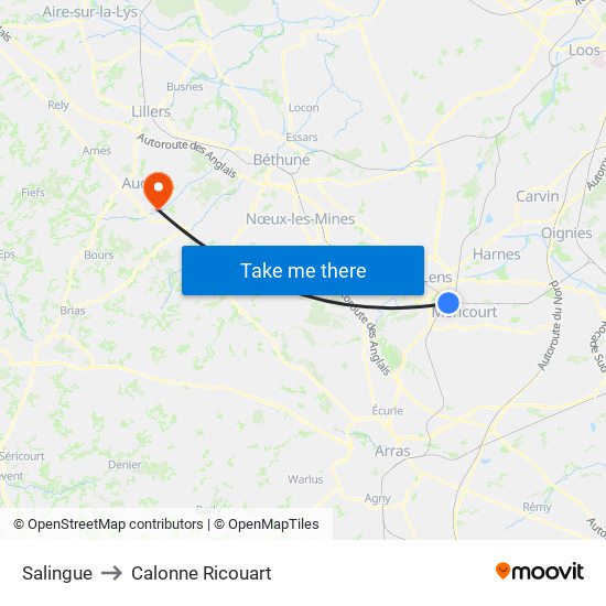 Salingue to Calonne Ricouart map