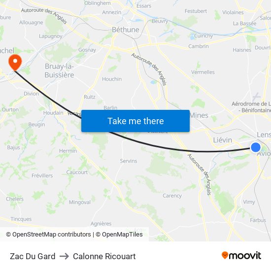 Zac Du Gard to Calonne Ricouart map