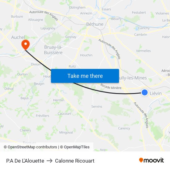 P.A De L'Alouette to Calonne Ricouart map