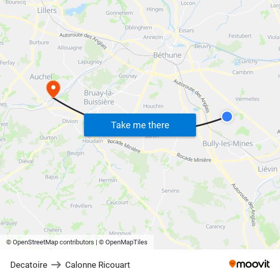 Decatoire to Calonne Ricouart map