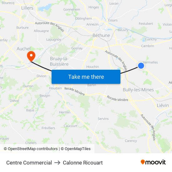 Centre Commercial to Calonne Ricouart map