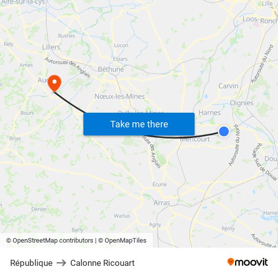 République to Calonne Ricouart map