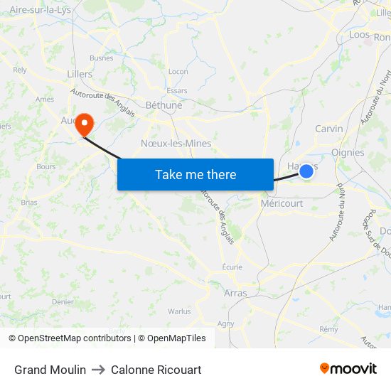 Grand Moulin to Calonne Ricouart map