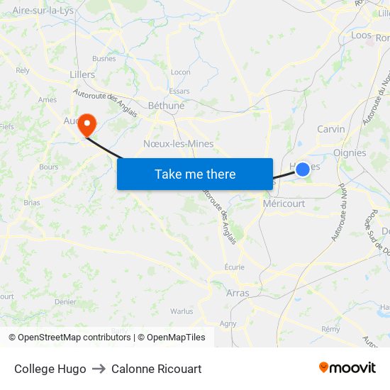 College Hugo to Calonne Ricouart map