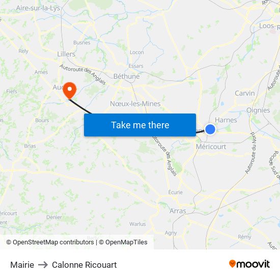 Mairie to Calonne Ricouart map