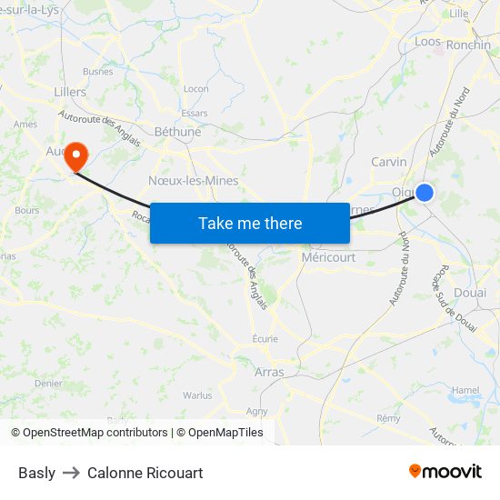 Basly to Calonne Ricouart map