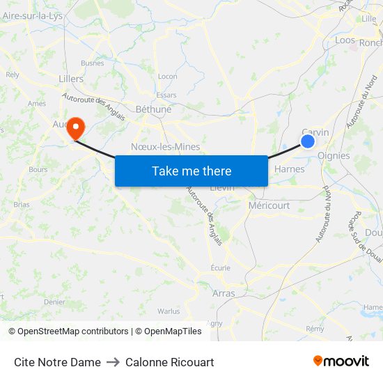 Cite Notre Dame to Calonne Ricouart map