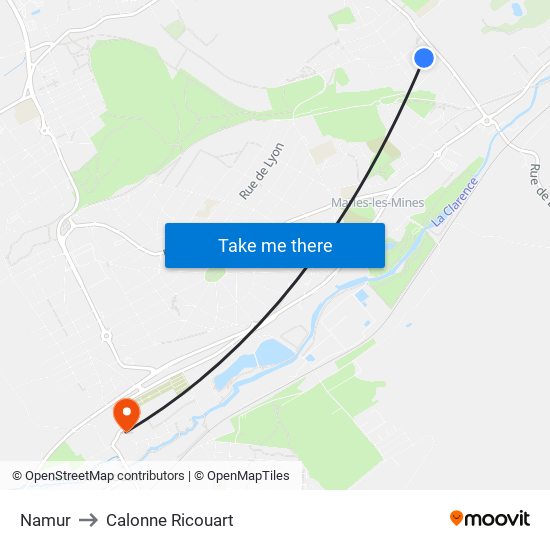 Namur to Calonne Ricouart map