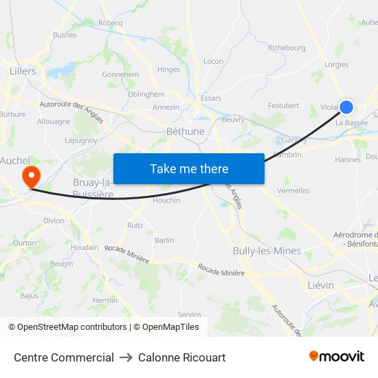 Centre Commercial to Calonne Ricouart map