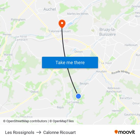 Les Rossignols to Calonne Ricouart map