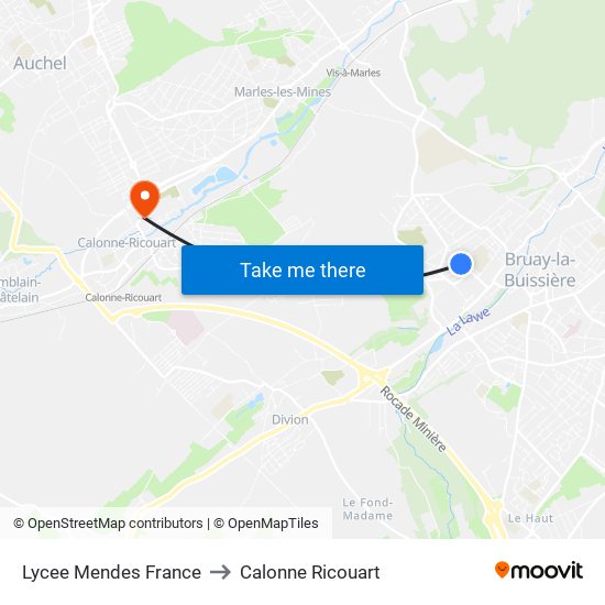 Lycee Mendes France to Calonne Ricouart map