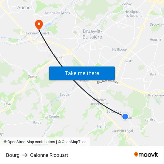 Bourg to Calonne Ricouart map