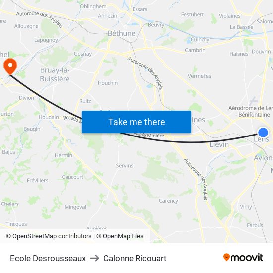 Ecole Desrousseaux to Calonne Ricouart map