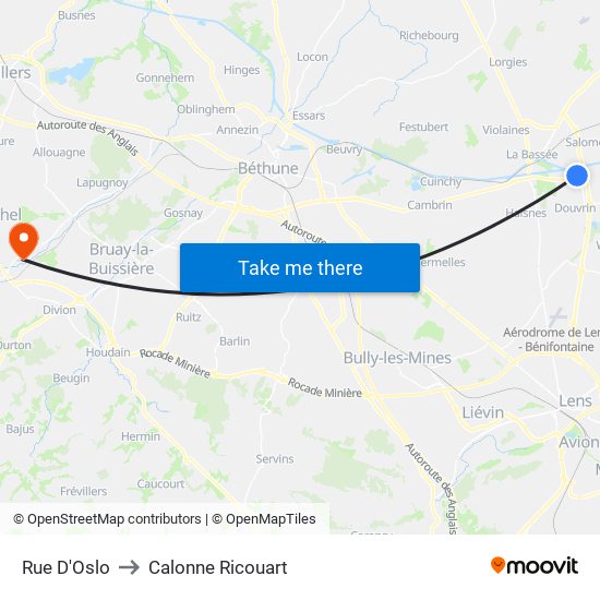 Rue D'Oslo to Calonne Ricouart map