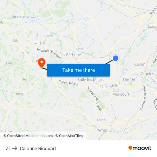 Zi to Calonne Ricouart map