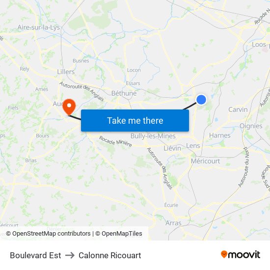 Boulevard Est to Calonne Ricouart map
