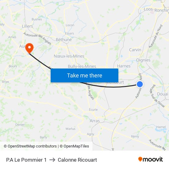 P.A Le Pommier 1 to Calonne Ricouart map