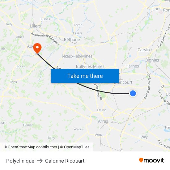 Polyclinique to Calonne Ricouart map