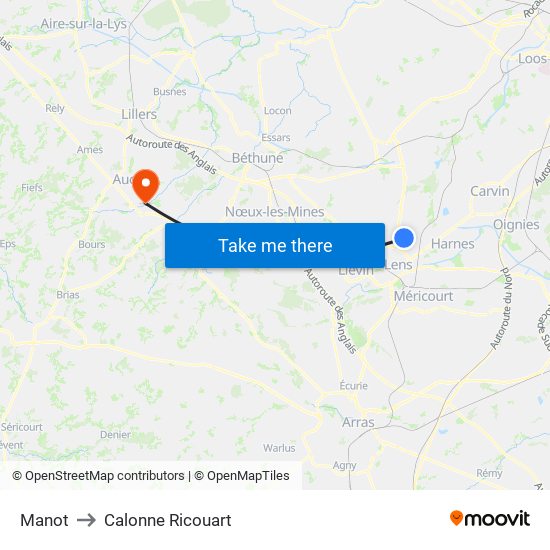 Manot to Calonne Ricouart map