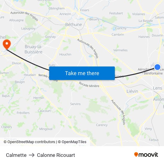 Calmette to Calonne Ricouart map