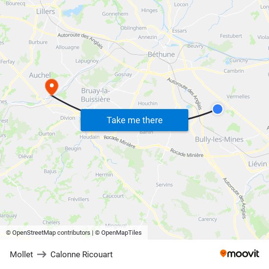 Mollet to Calonne Ricouart map