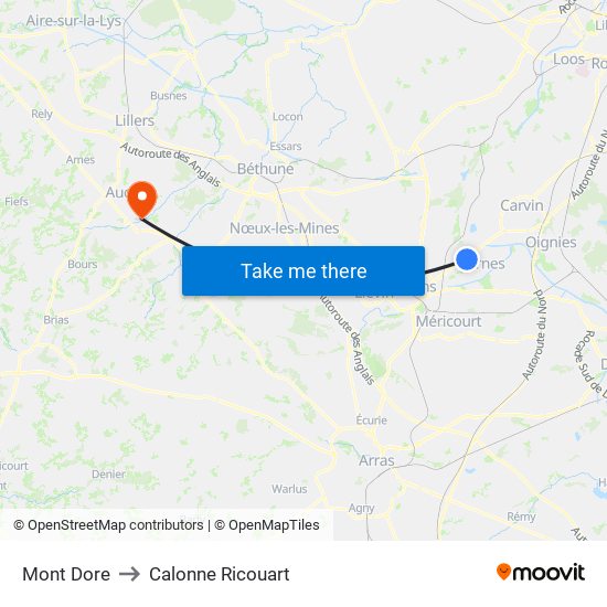 Mont Dore to Calonne Ricouart map