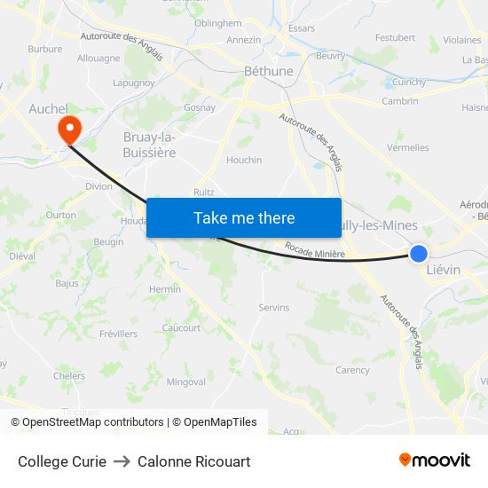 College Curie to Calonne Ricouart map