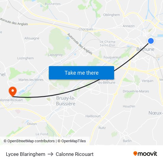 Lycee Blaringhem to Calonne Ricouart map