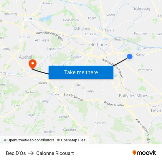 Bec D'Os to Calonne Ricouart map