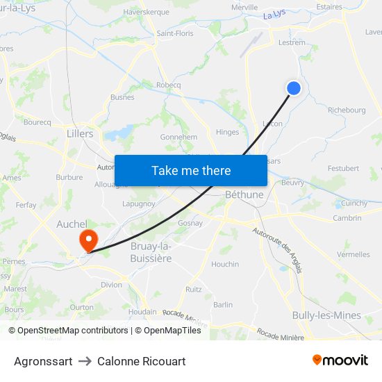 Agronssart to Calonne Ricouart map