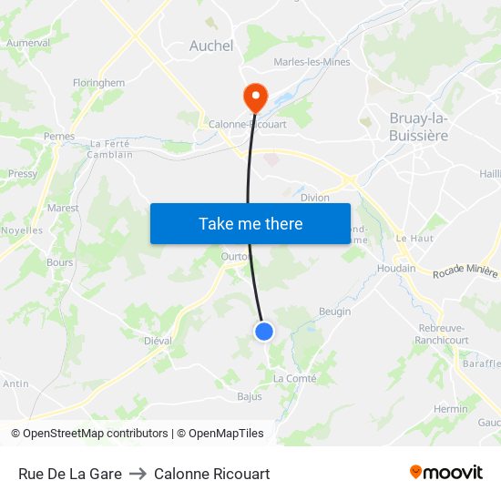 Rue De La Gare to Calonne Ricouart map