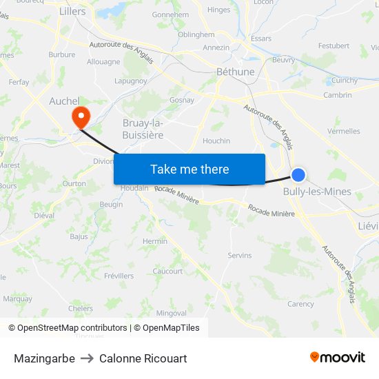 Mazingarbe to Calonne Ricouart map