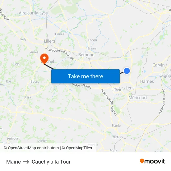 Mairie to Cauchy à la Tour map