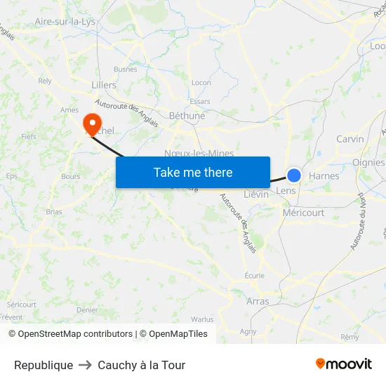 Republique to Cauchy à la Tour map