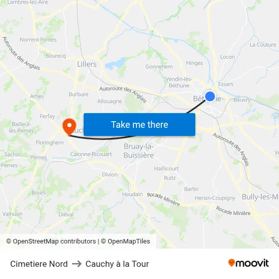 Cimetiere Nord to Cauchy à la Tour map