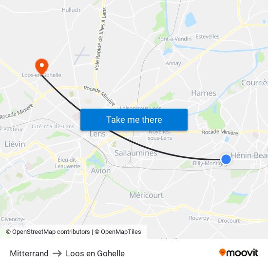 Mitterrand to Loos en Gohelle map