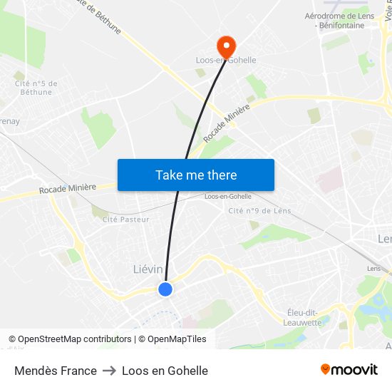 Mendès France to Loos en Gohelle map