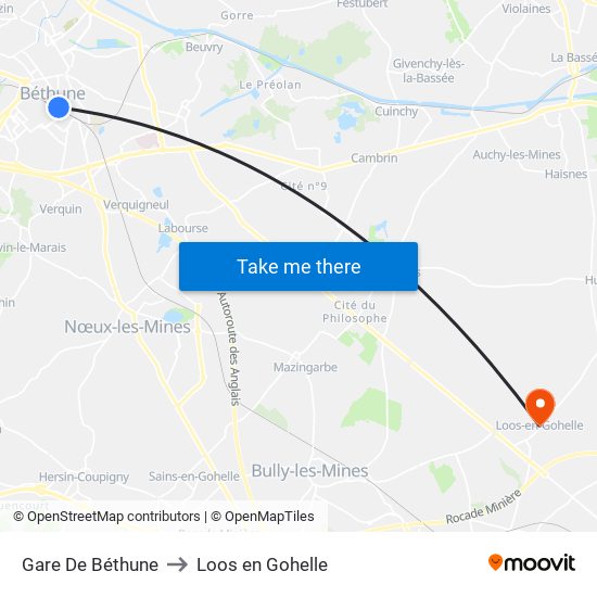 Gare De Béthune to Loos en Gohelle map