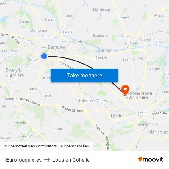 Eurofouquières to Loos en Gohelle map
