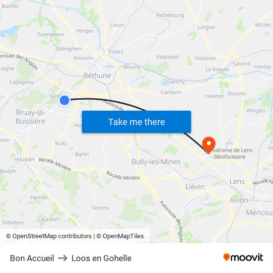 Bon Accueil to Loos en Gohelle map