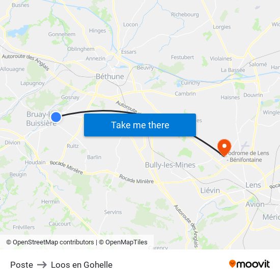 Poste to Loos en Gohelle map