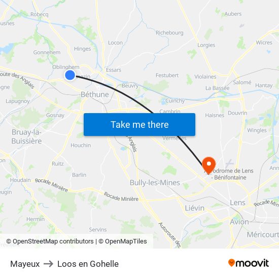 Mayeux to Loos en Gohelle map
