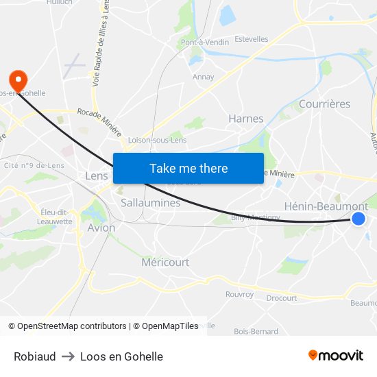 Robiaud to Loos en Gohelle map