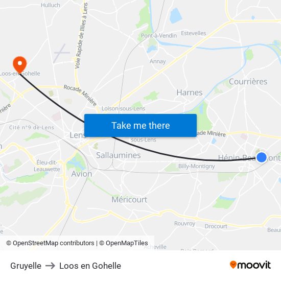 Gruyelle to Loos en Gohelle map